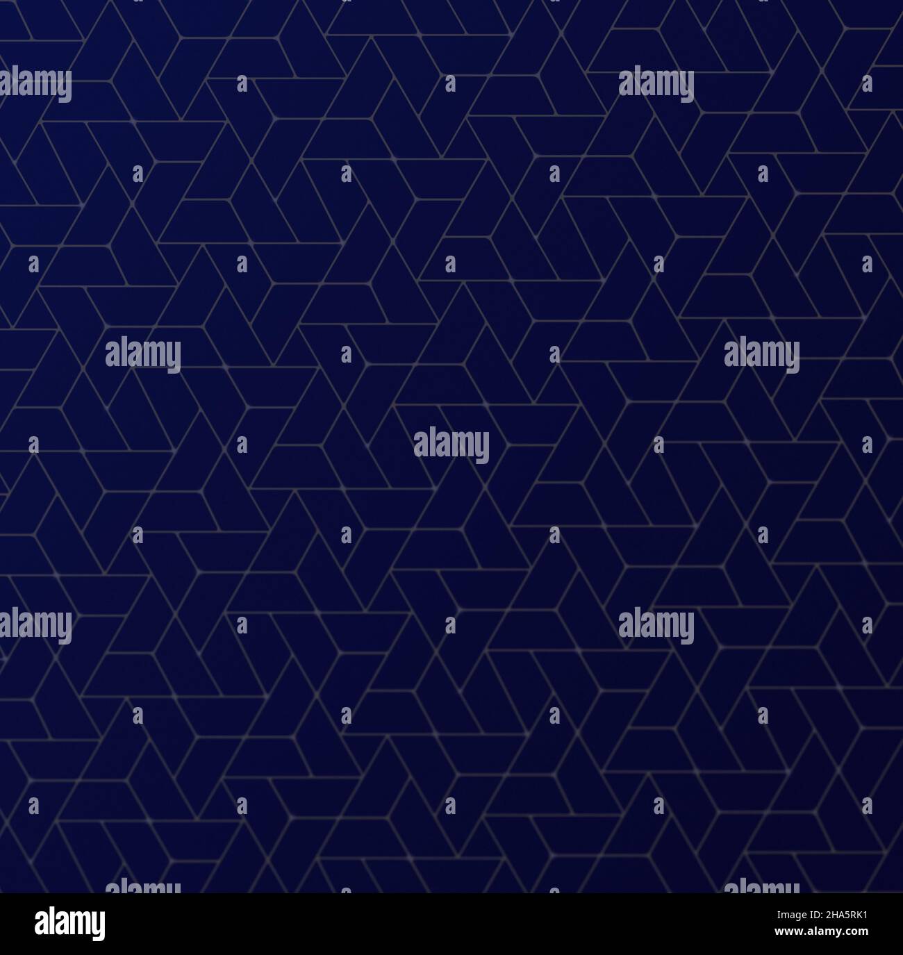 Abstraktes geometrisches Muster aus Dreiecken auf dunkelblauem Hintergrund. Abstrakter, dreieckiger Rahmen, geometrischer Hintergrund. Stockfoto