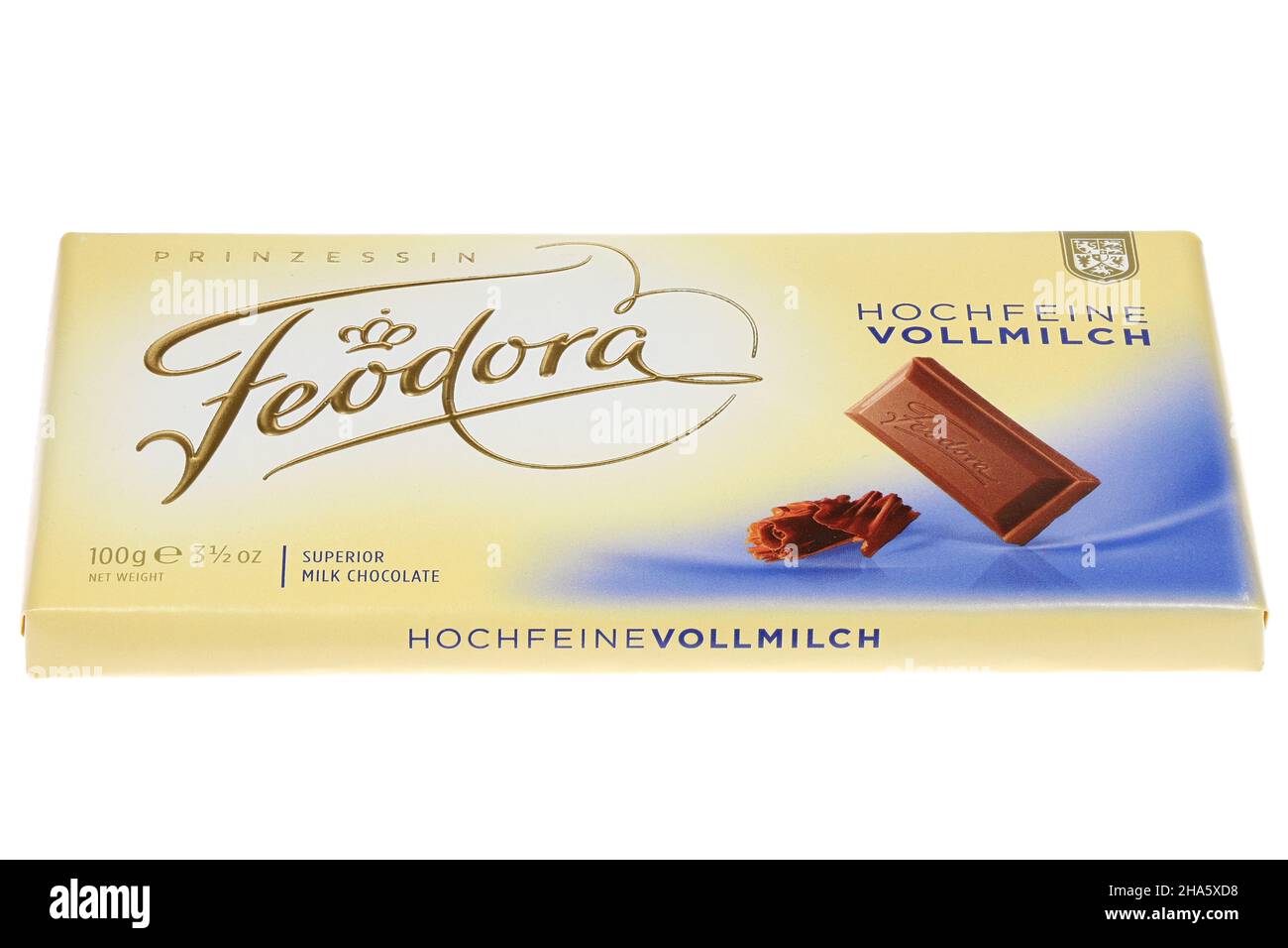 Feodora überlegene Milchschokolade isoliert auf weißem Hintergrund Stockfoto