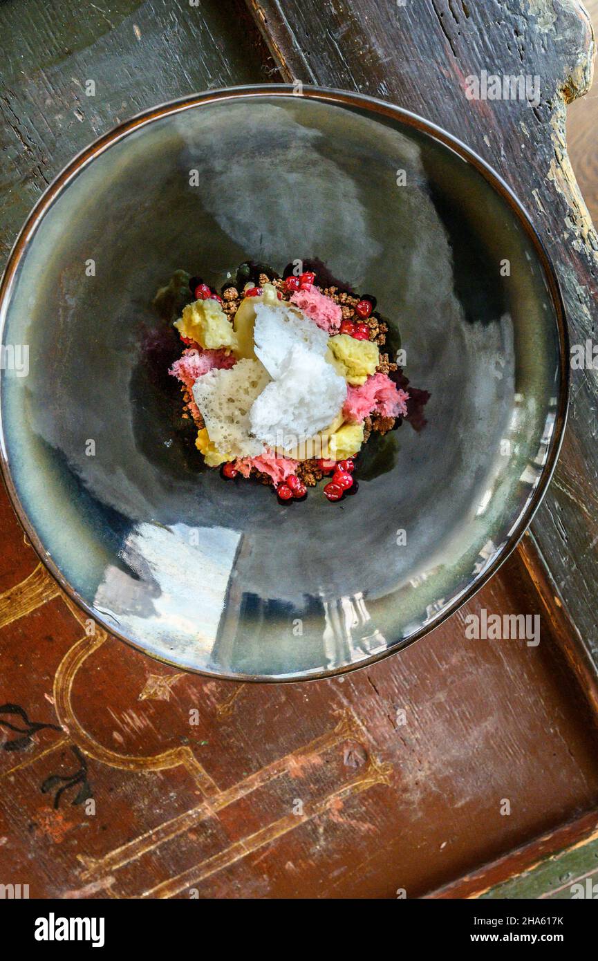 italien,trentino-Südtirol,Alto adige,Südtirol,–€¹beretsch,girlan,rungghof,Restaurant 1524,manuel ebner,Iced' gria ï¬‚ muas 'ã¹ - braune Butter - Preiselbeere - Zimt Stockfoto