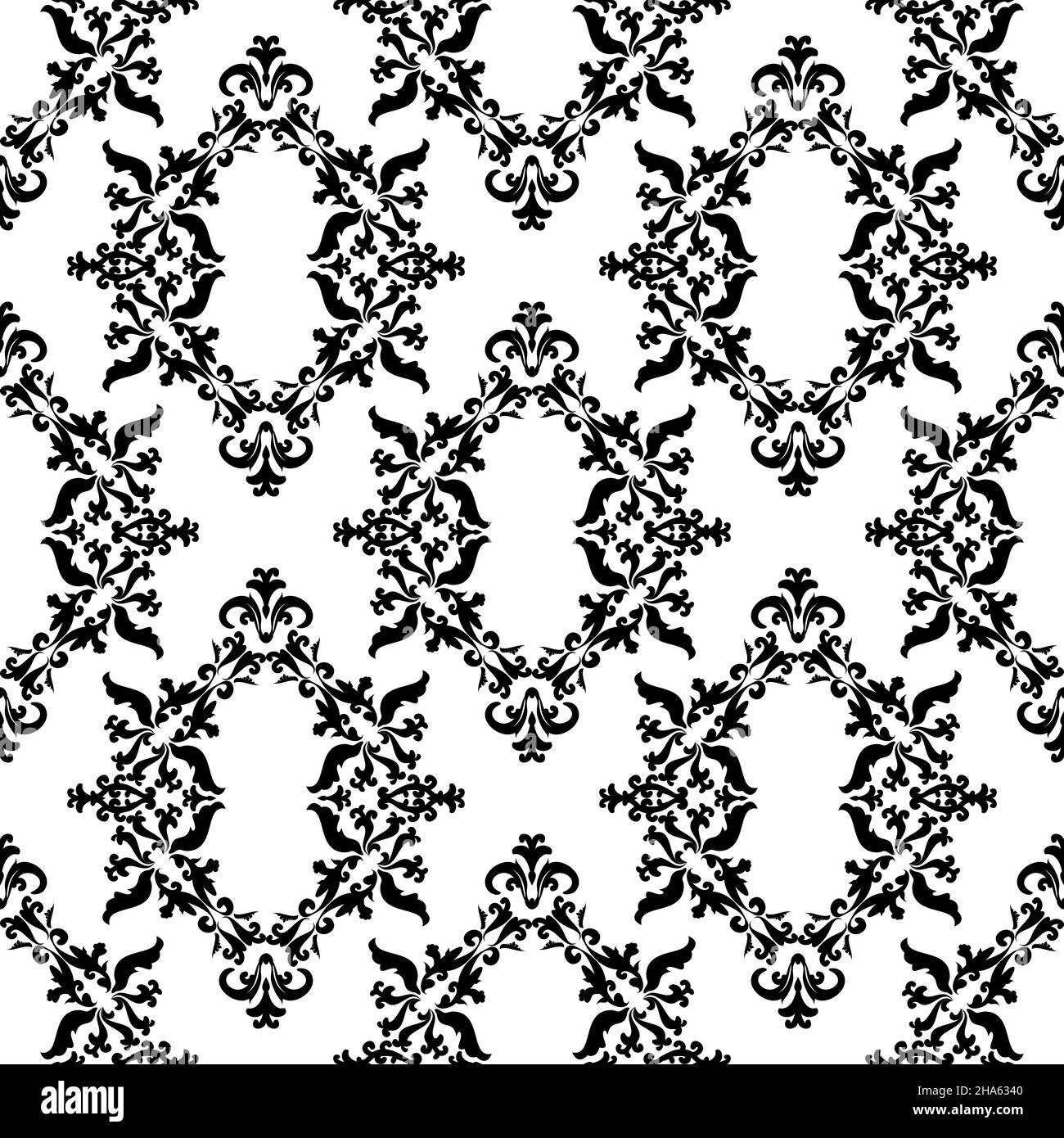 Vektor klassische orientalische Ornament. Nahtloser abstrakter Damast-Hintergrund mit antiken Elementen. Schwarz und Weiß. Für Stoff, Tapete, Fliesen oder Stock Vektor