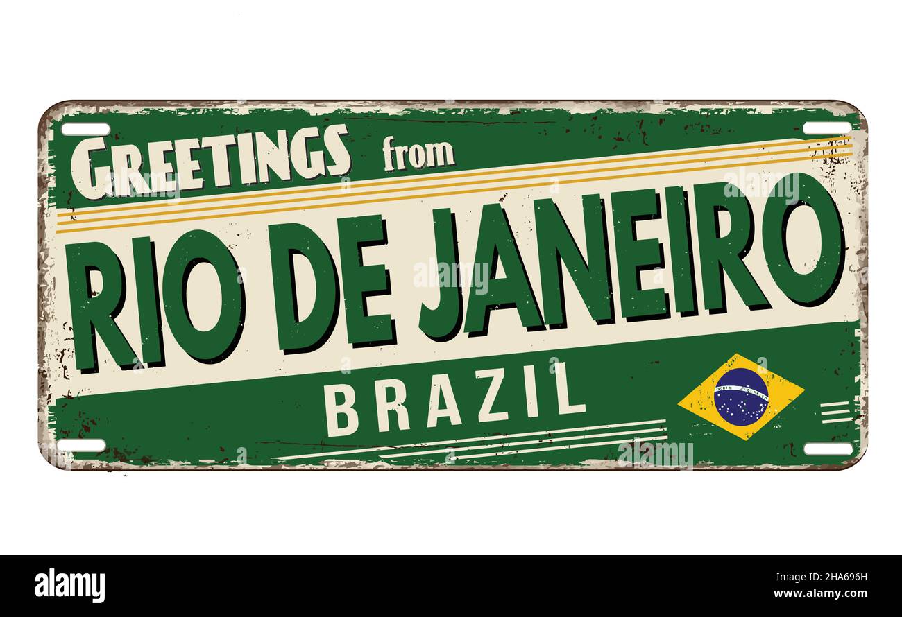 Grüße aus Rio de Janeiro vintage rostigen Metallplatte auf weißem Hintergrund, Vektor-Illustration Stock Vektor