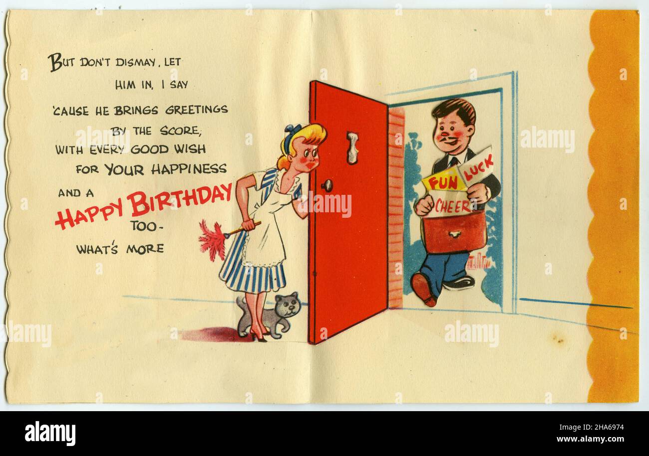Retro-Design einer Geburtstagskarte - Innenraum, um 1940 Stockfoto