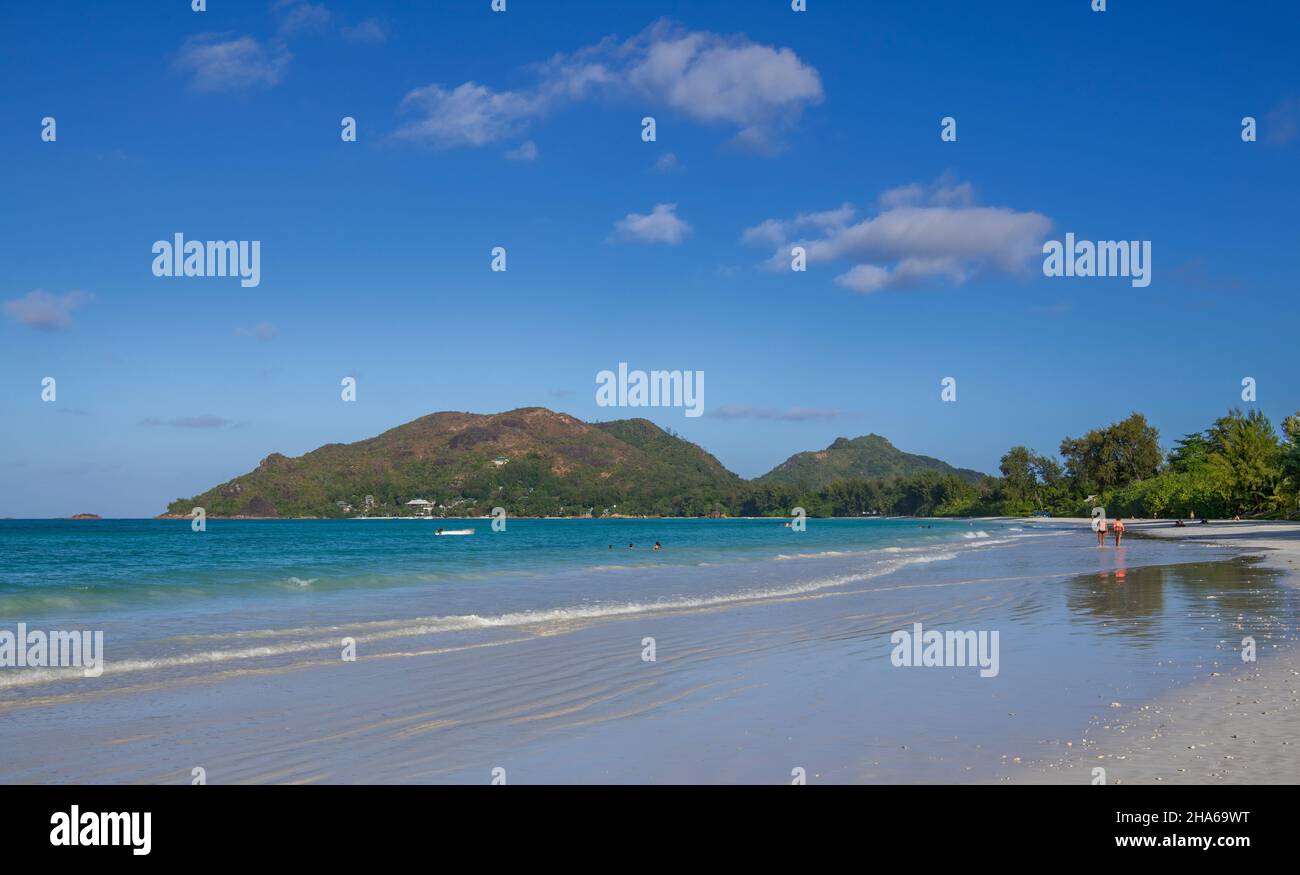 Cote D'Or Beach Anse Volbert und Au Cap Praslin Seychellen Stockfoto