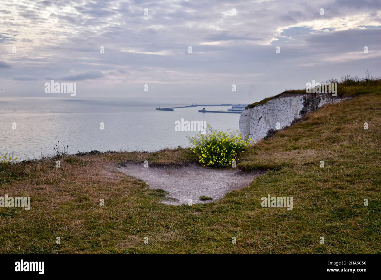 White Cliffs of Dover. Nahaufnahme detaillierter Landschaftsansicht der Klippen vom Wanderweg am Meer. 14. September 2021 in England, Vereinigte Kin Stockfoto