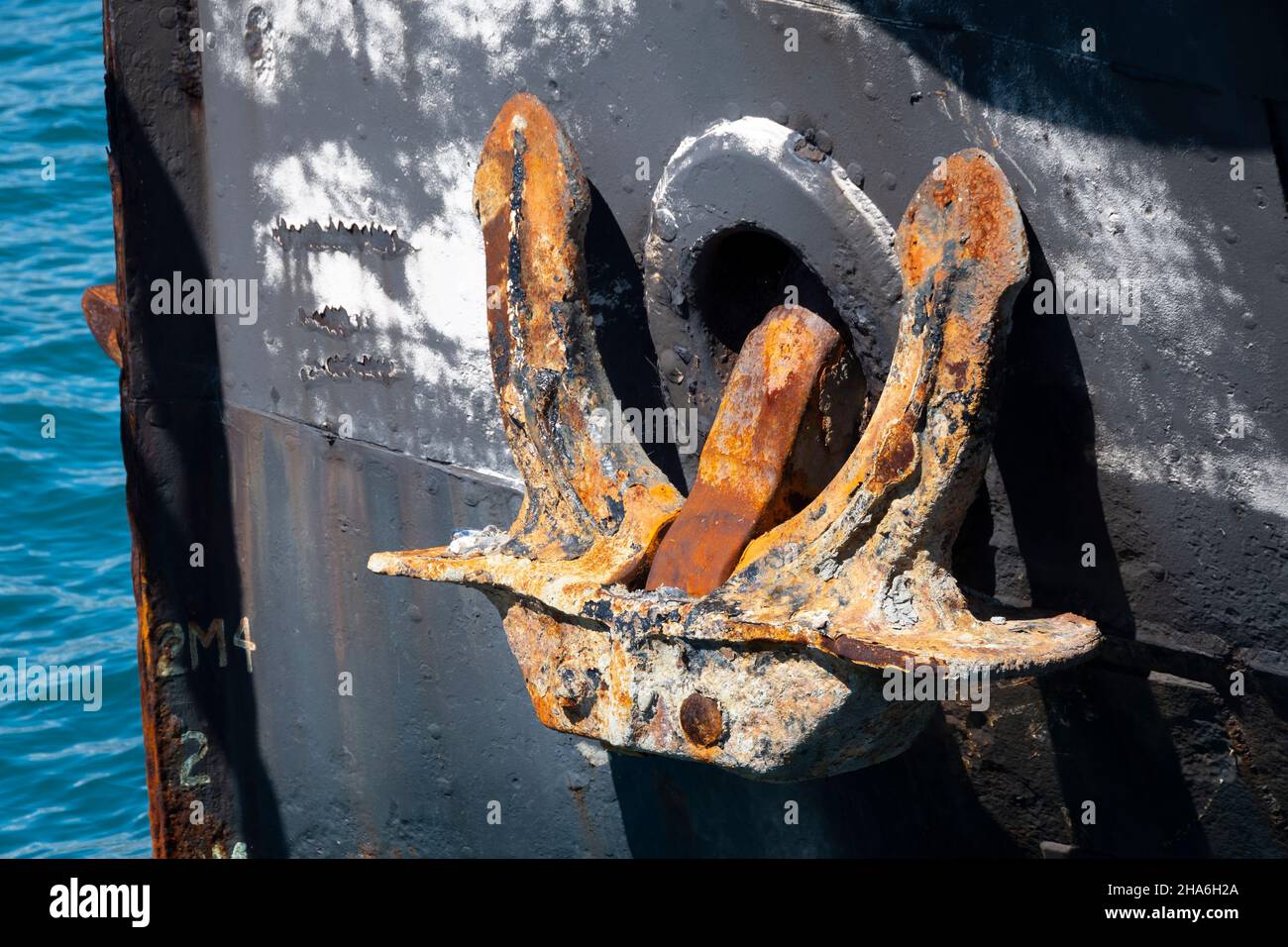 Schiffsanker auf Schwebekran, 'Hikatea', Wellington, Nordinsel, Neuseeland Stockfoto