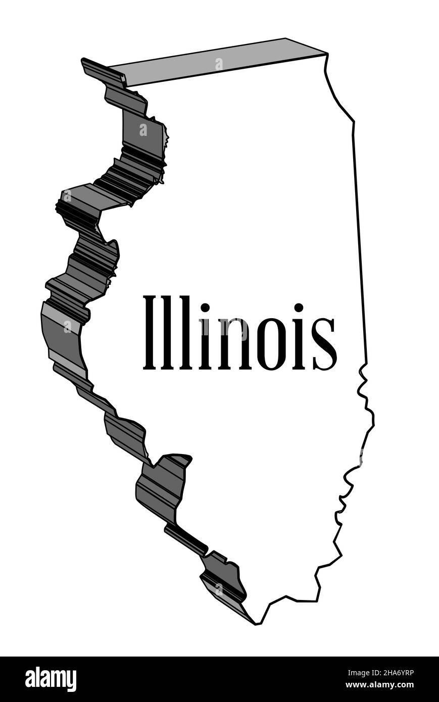 Skizzieren Sie 3D die Karte des US-Bundesstaates Illinois auf weißem Hintergrund Stockfoto