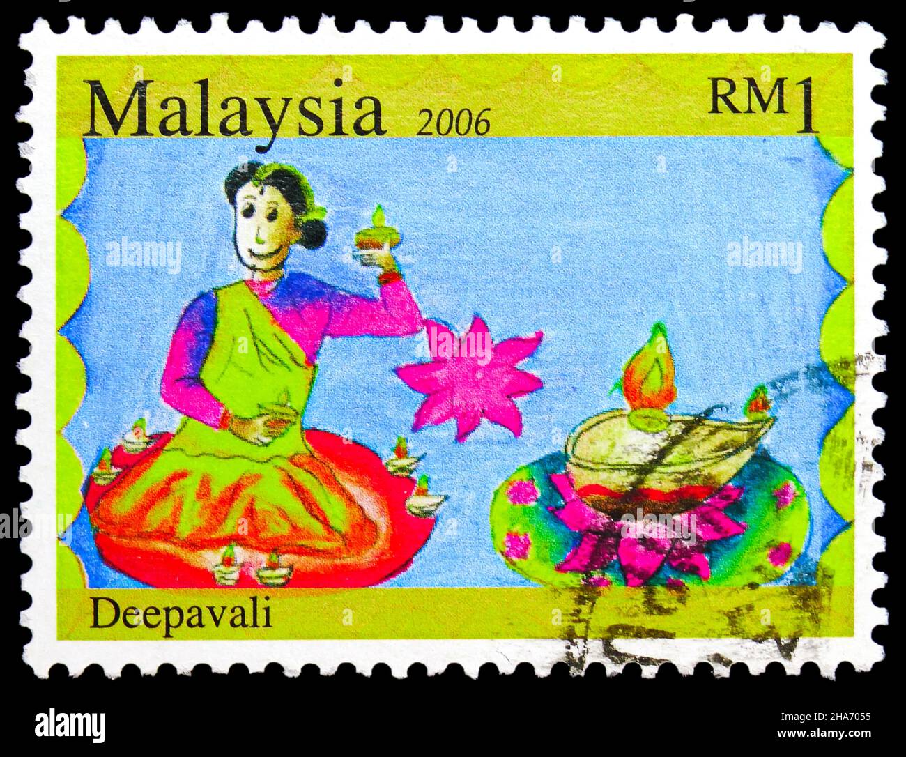 MOSKAU, RUSSLAND - 4. NOVEMBER 2021: Die in Malaysia gedruckte Briefmarke zeigt Deepavali, Festivals Serie, um 2006 Stockfoto