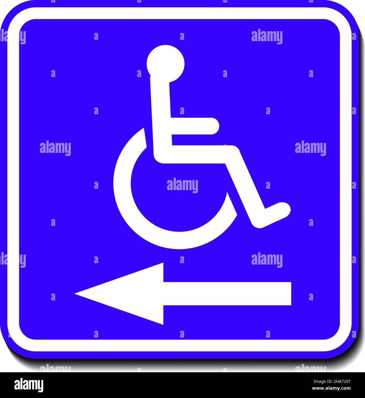 Rollstuhlfahrer, Behinderte oder Zugänglichkeit Parkplatz oder Zugang mit Pfeil Weg Zeichen blau Vektor trendy Symbol für Apps, Design und Print Stock Vektor