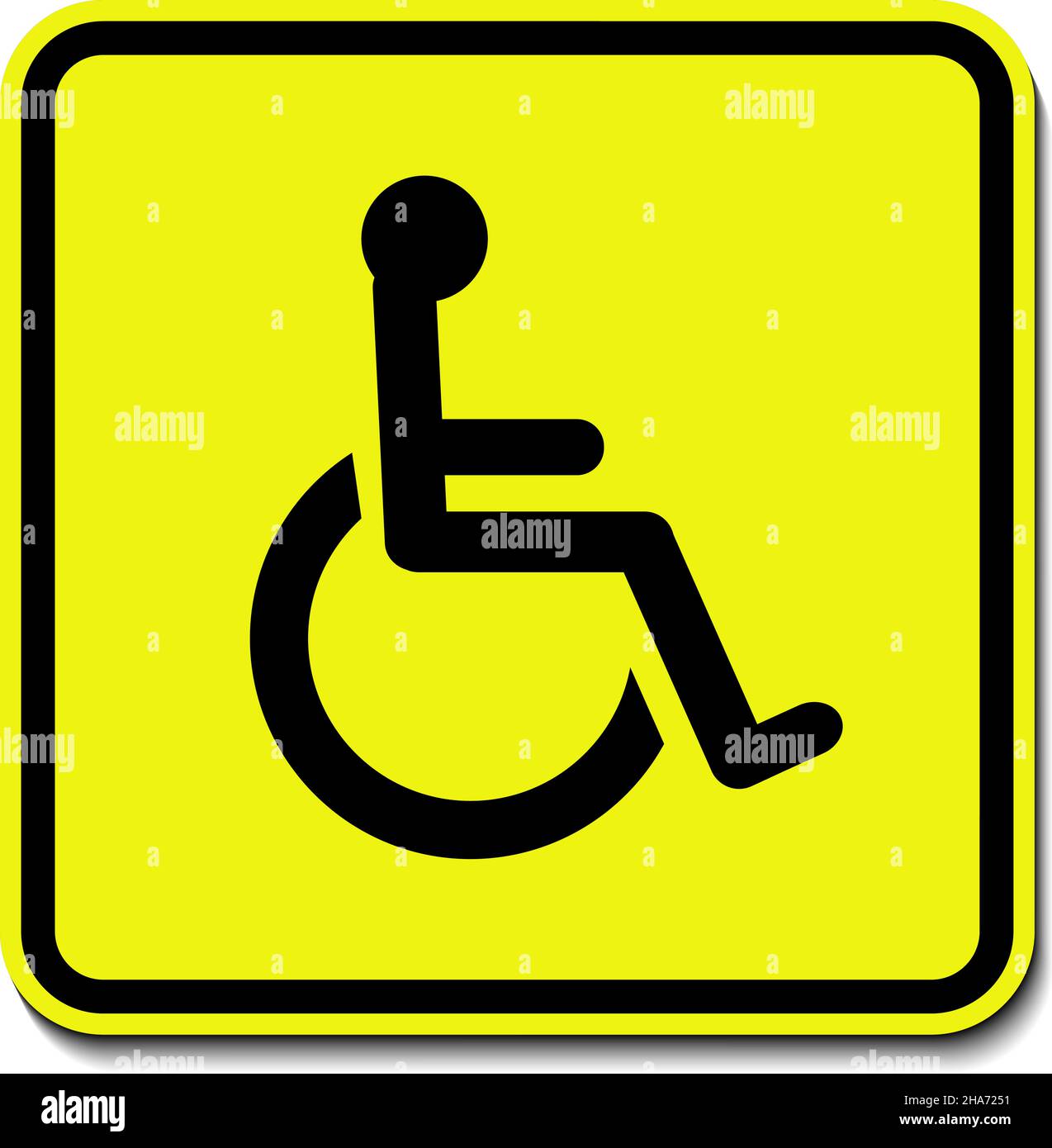 Gefahrene Behindertenfahrerschild, Behindertenparkplätze oder barrierefreie Parkplätze oder Zugang gelbe Vektor-Symbol für Apps, Design und drucken quadratische Zeichen Stock Vektor