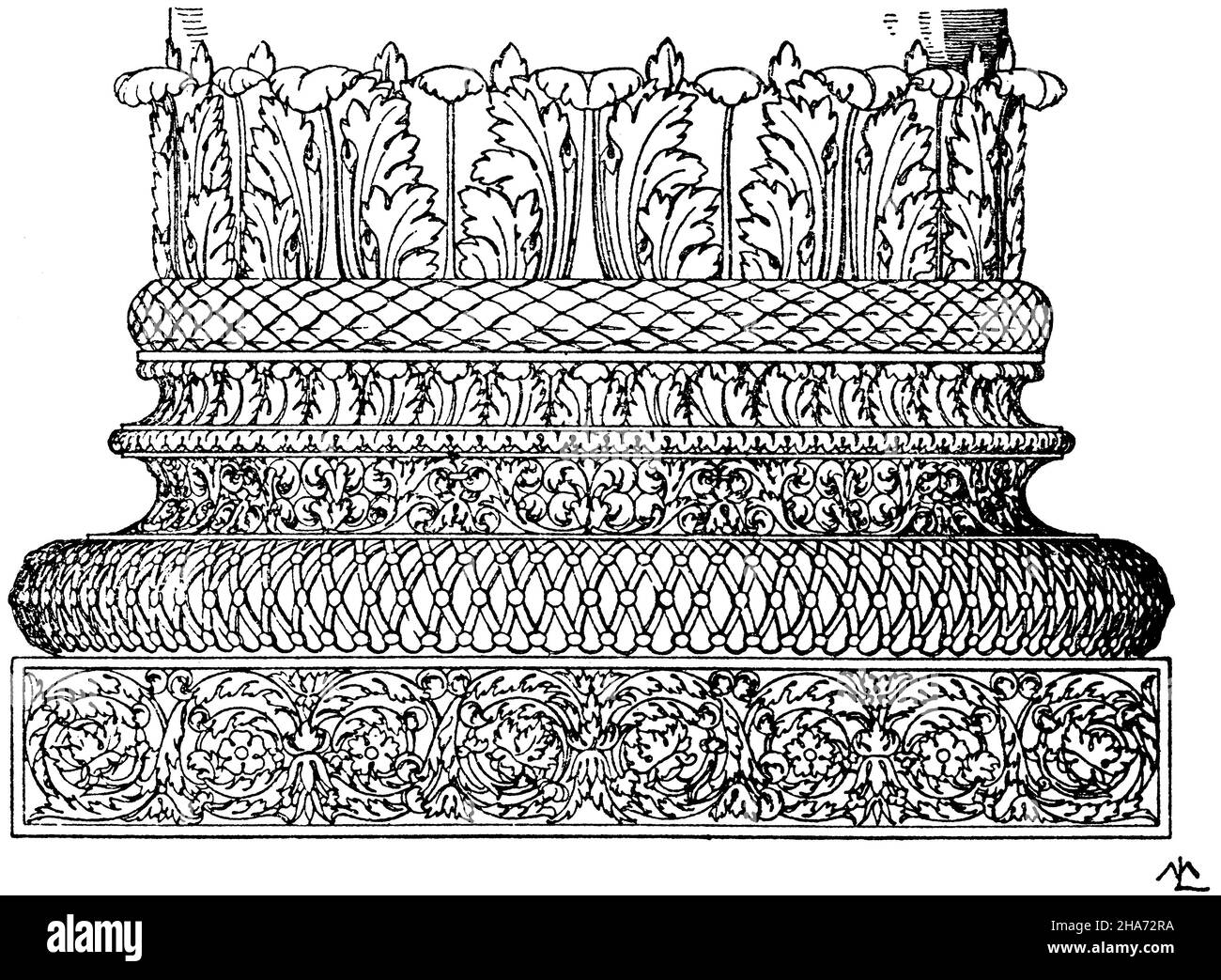 Römische Basis aus dem Baptistery von Konstantin in Rom. (Modelle für Verarbeiter und Handwerker), , ML (Musterbuch, ) Stockfoto