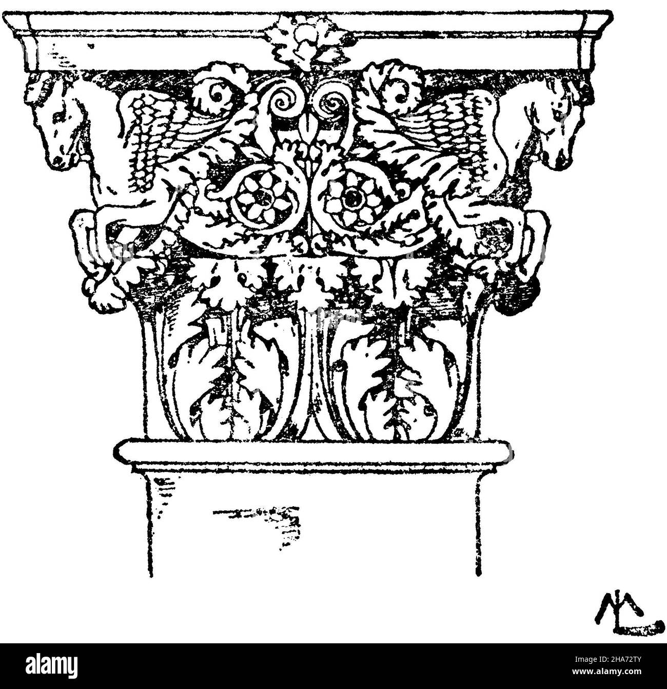 Römische korinthische Pilaster-Hauptstadt aus dem Tempel des Mars Ultor in Rom. (De Vico), , ML (Musterbuch, ) Stockfoto