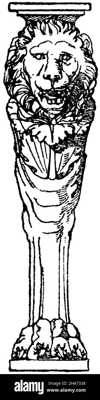 Trapezophor: Römischer Tischfuß aus Marmor; Löwenkopf und Löwenklaue. Im Vatikan in Rom., ml (Musterbuch, ) Stockfoto
