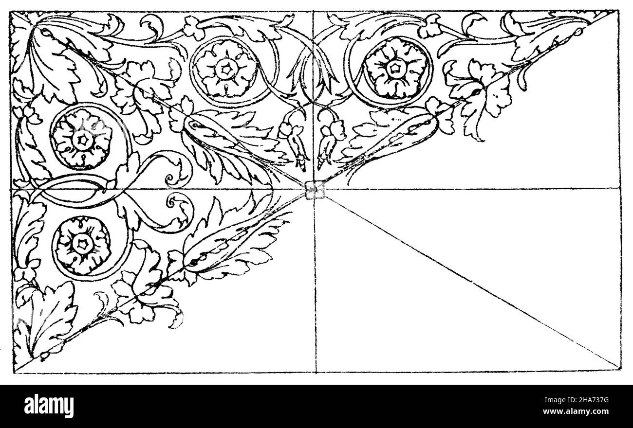 Rechteck: Römisches Füllerornament von der Architraunterseite am Vespasianstempel in Rom., , FSM (Musterbuch, ) Stockfoto