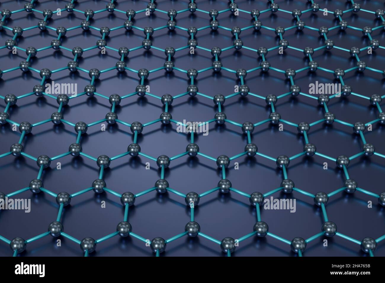 Graphene molekulares Gitter, sechseckige atomare Struktur - Nanotechnologie Hintergrund 3D Rendering Stockfoto