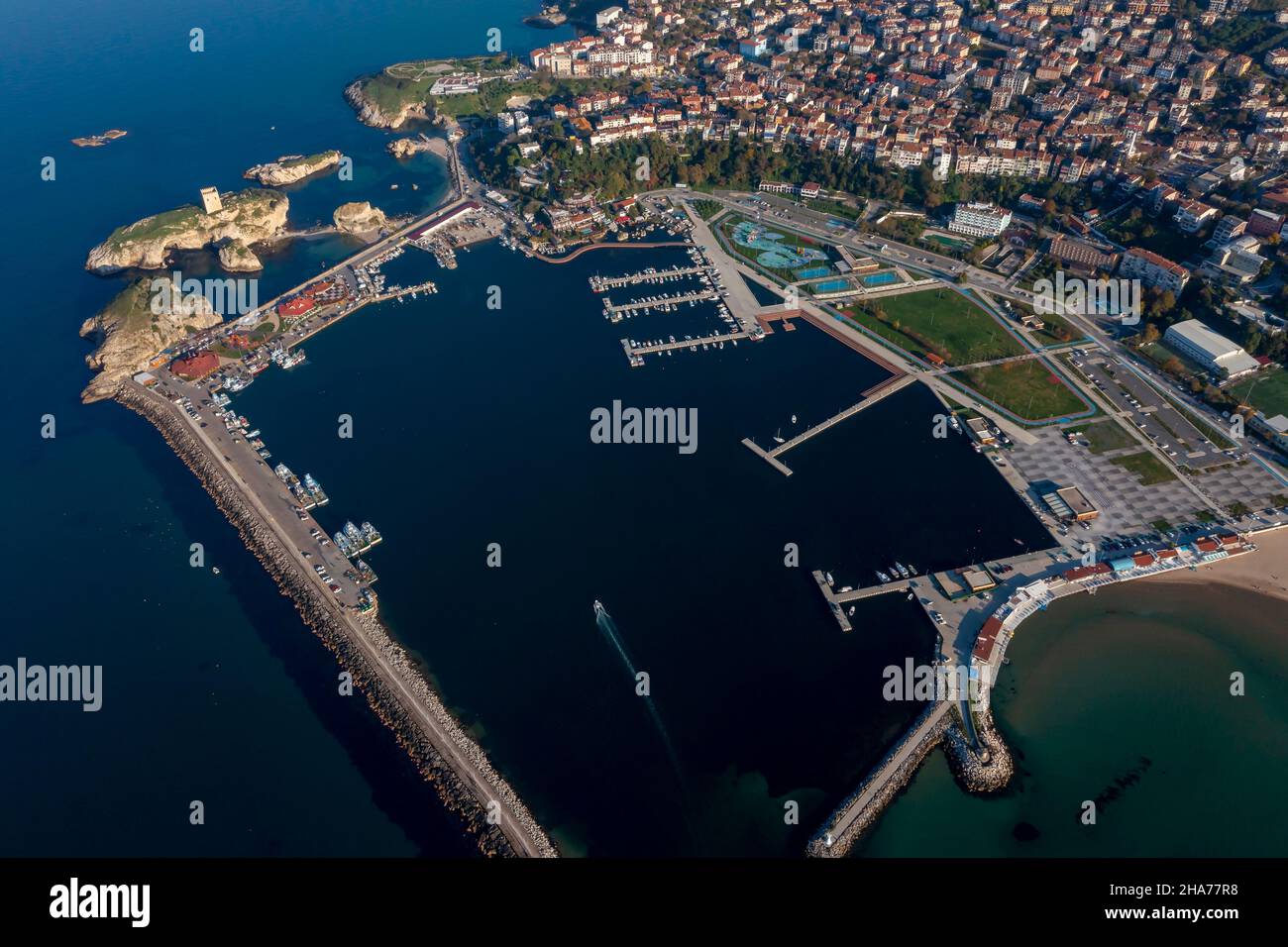 Drohnenschießen das Schloss sile und seine Umgebung, sile, istanbul, türkei Stockfoto