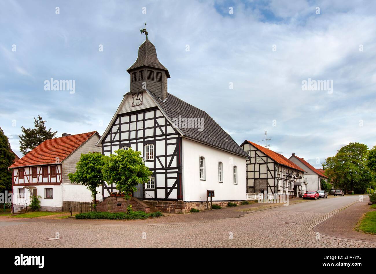 Hugenottenkirche Kelze, Hofgeismar, Weserbergland, Hessen, Deutschland Stockfoto