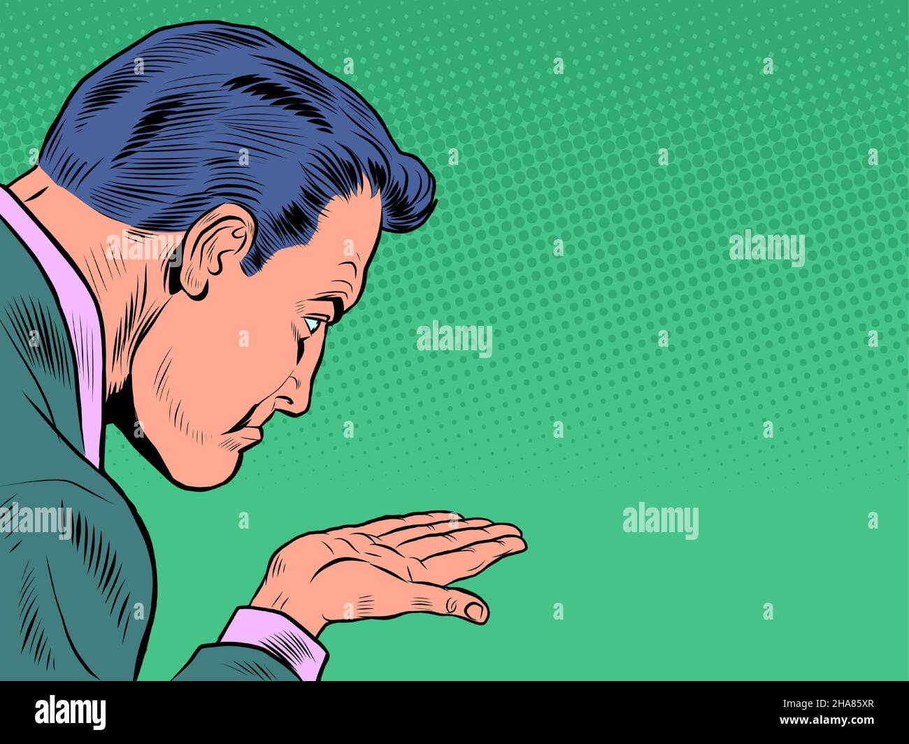 Ein verärgerter Mann mit einer leeren Hand. Menschliche Emotionen. Wut Frustration Groll Stock Vektor
