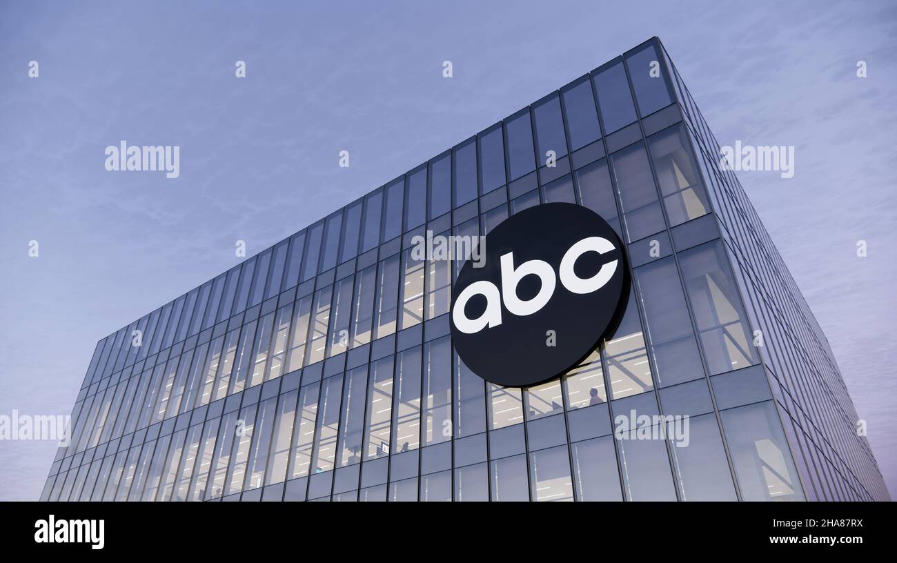 New York, NY, USA. 17. Oktober 2021, nur redaktionelle Verwendung, 3D CGI. ABC American Broadcasting Company ist ein multinationales kommerzielles Fernsehsendeunternehmen Stockfoto
