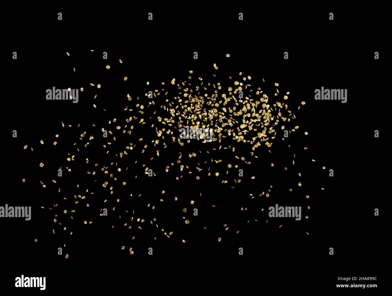 Funkelndes Gold glitzernder Staub funkelt auf schwarzem Hintergrund Stockfoto