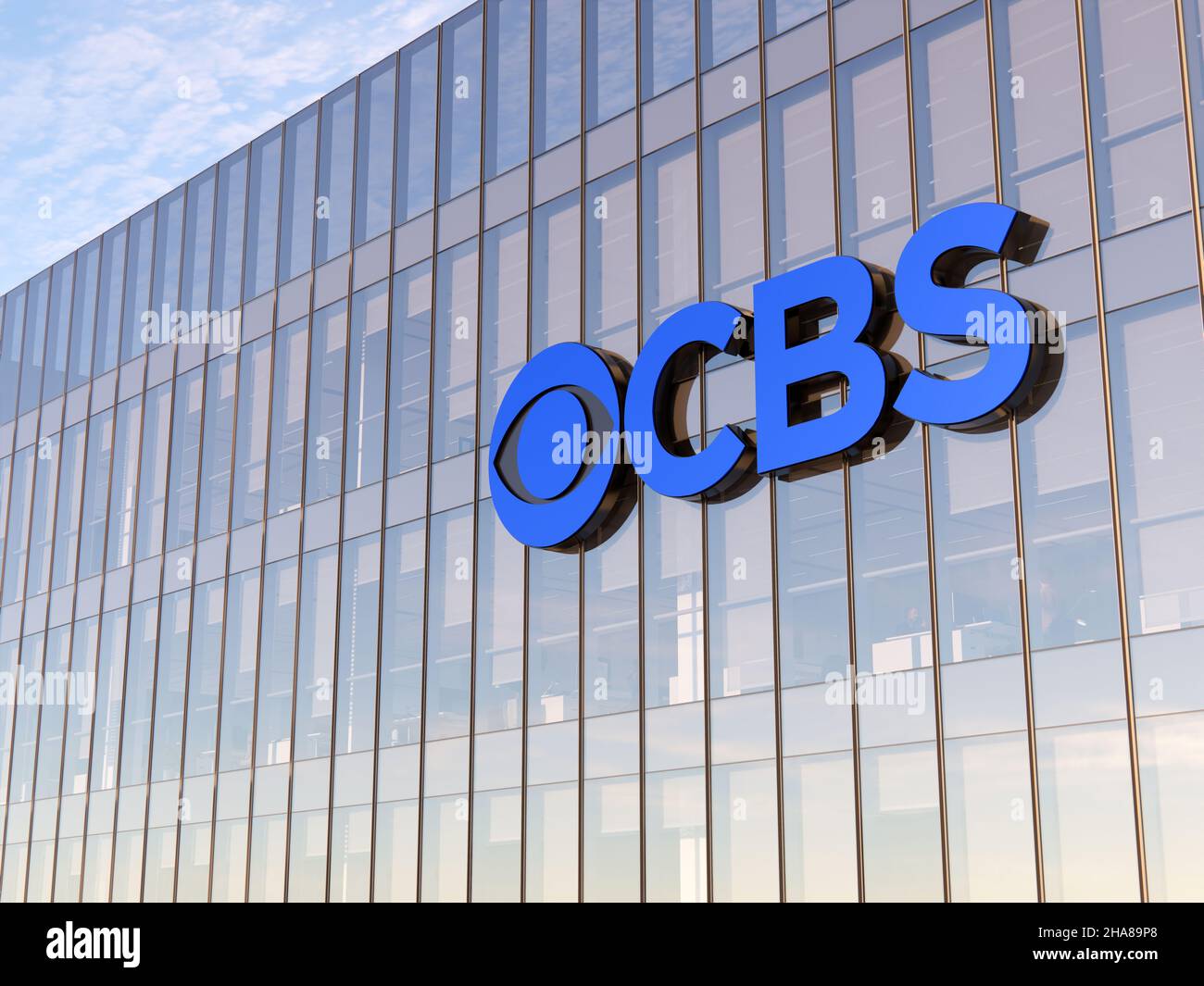 New York, NY, USA. 5. Juli 2021, nur redaktionelle Verwendung, 3D CGI. Die CBS American Broadcasting Company ist ein multinationales kommerzielles Fernsehsendeunternehmen, das Networ ist Stockfoto