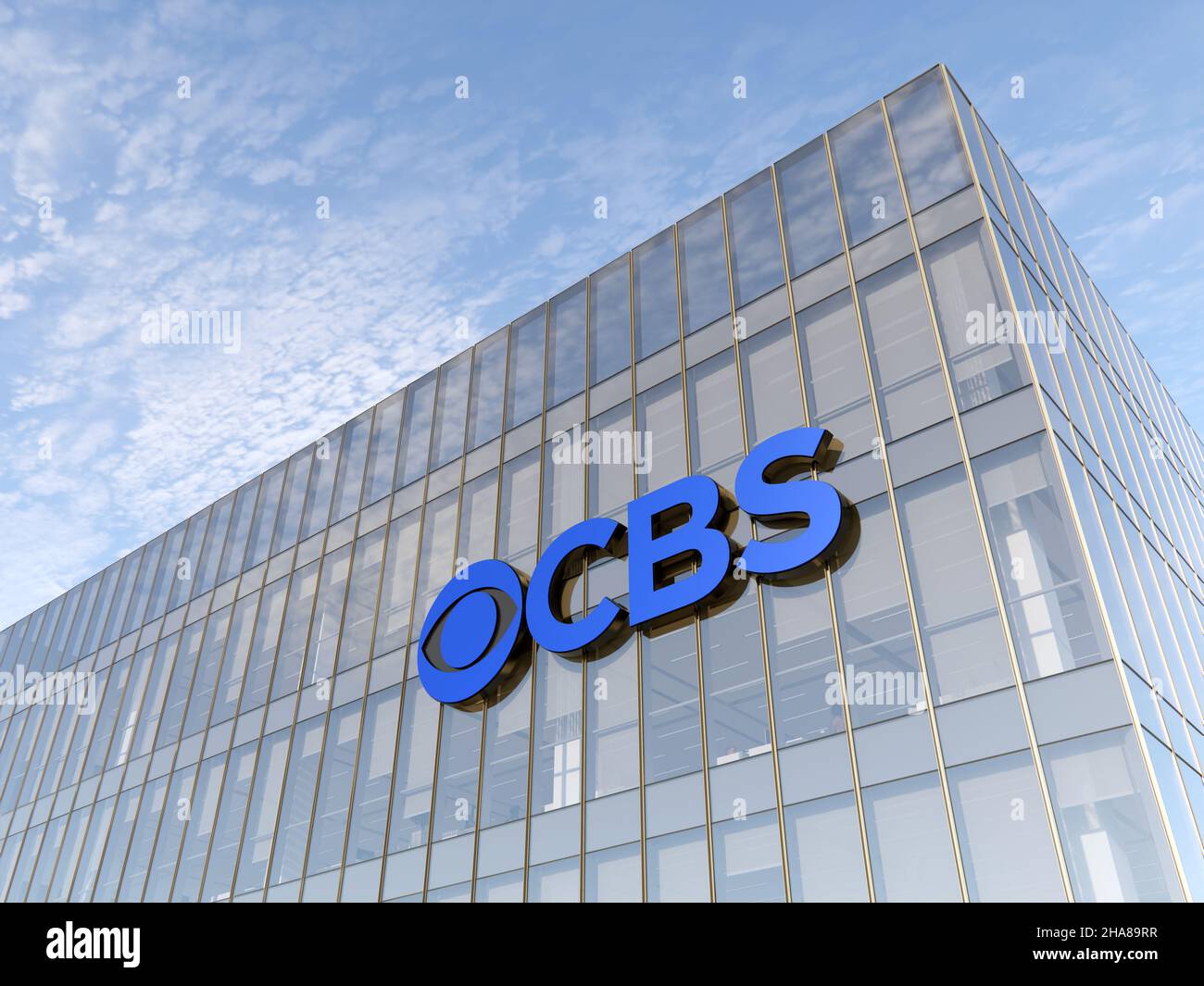 New York, NY, USA. 5. Juli 2021, nur redaktionelle Verwendung, 3D CGI. Die CBS American Broadcasting Company ist ein multinationales kommerzielles Fernsehsendeunternehmen, das Networ ist Stockfoto