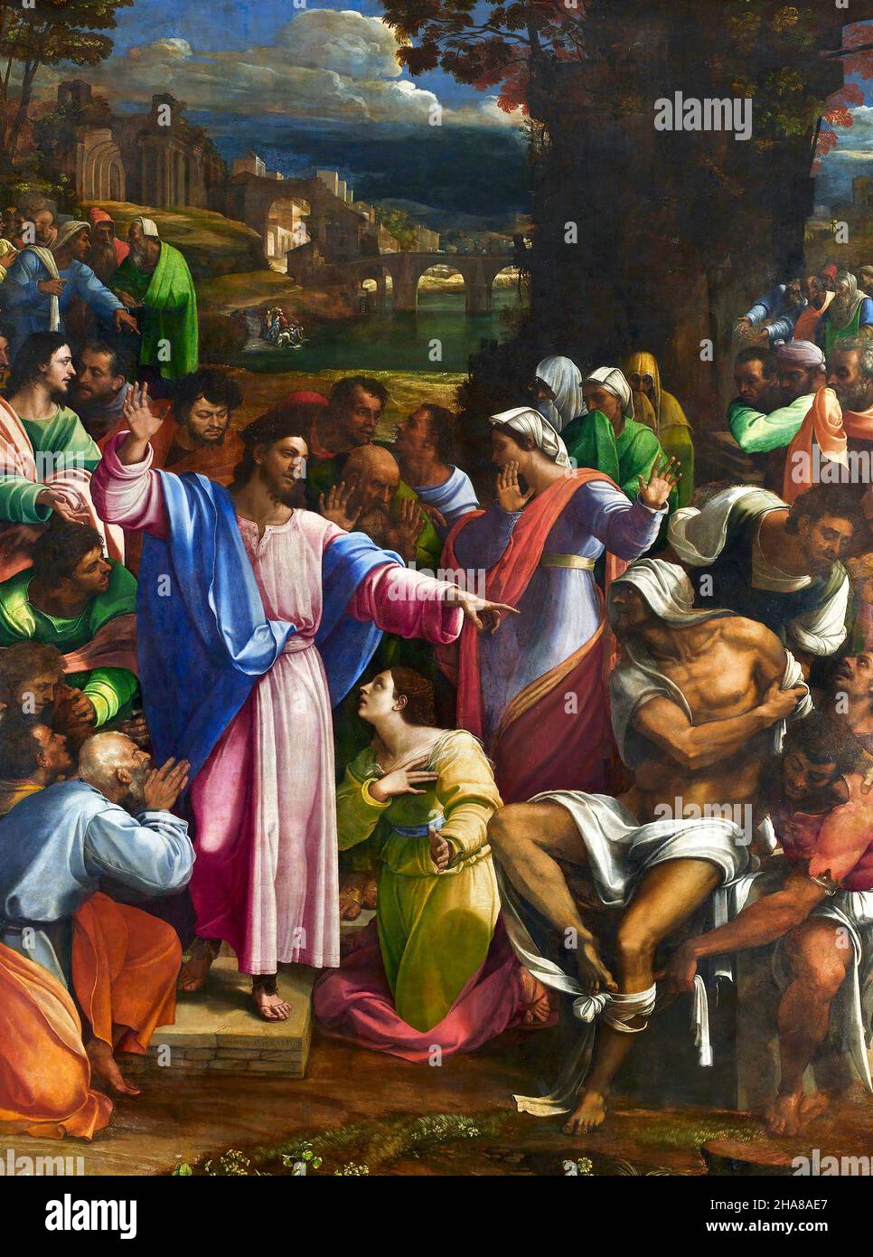 Die Auferweckung des Lazarus durch den italienischen Maler, Sebastiano del Piombo (c. 1485-1547), Öl auf Leinwand, aus Holz übertragen, c. 1517-19 Stockfoto