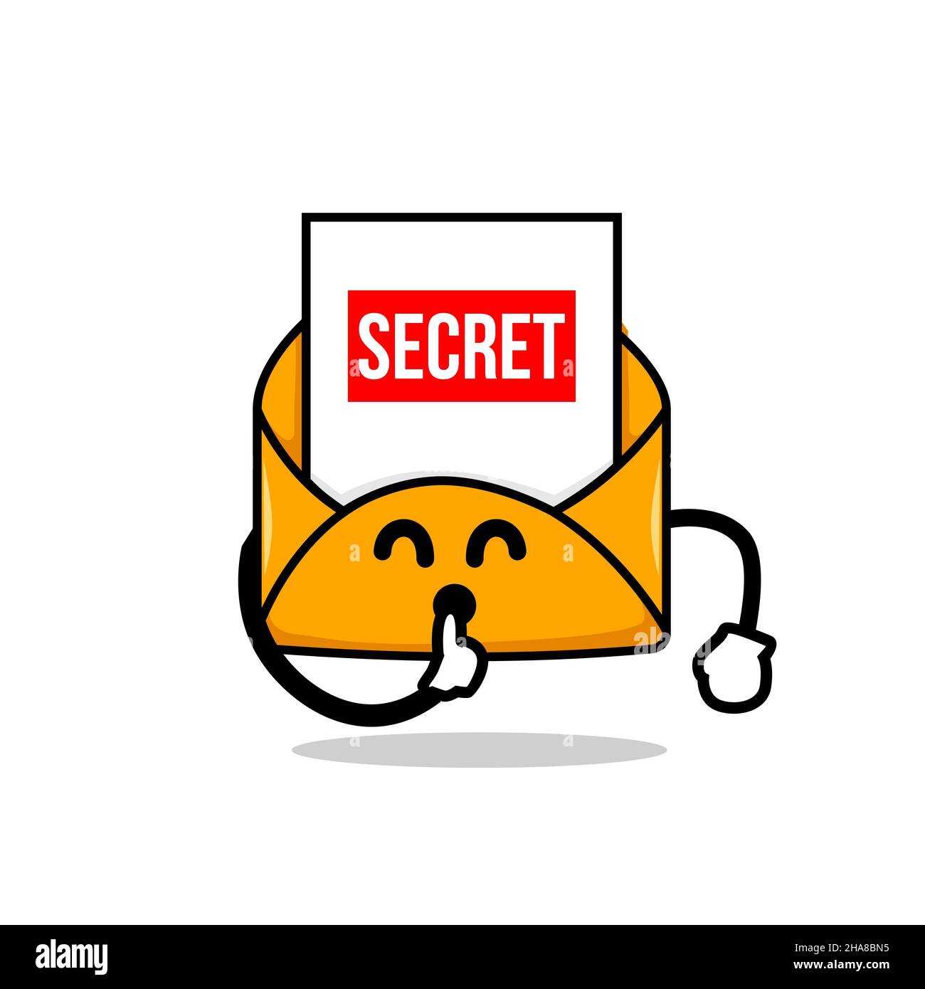 Geheime E-Mail-Konzept. Isoliert niedlichen Mail Cartoon Gesicht hushing Hand Vektor Illustration Stock Vektor