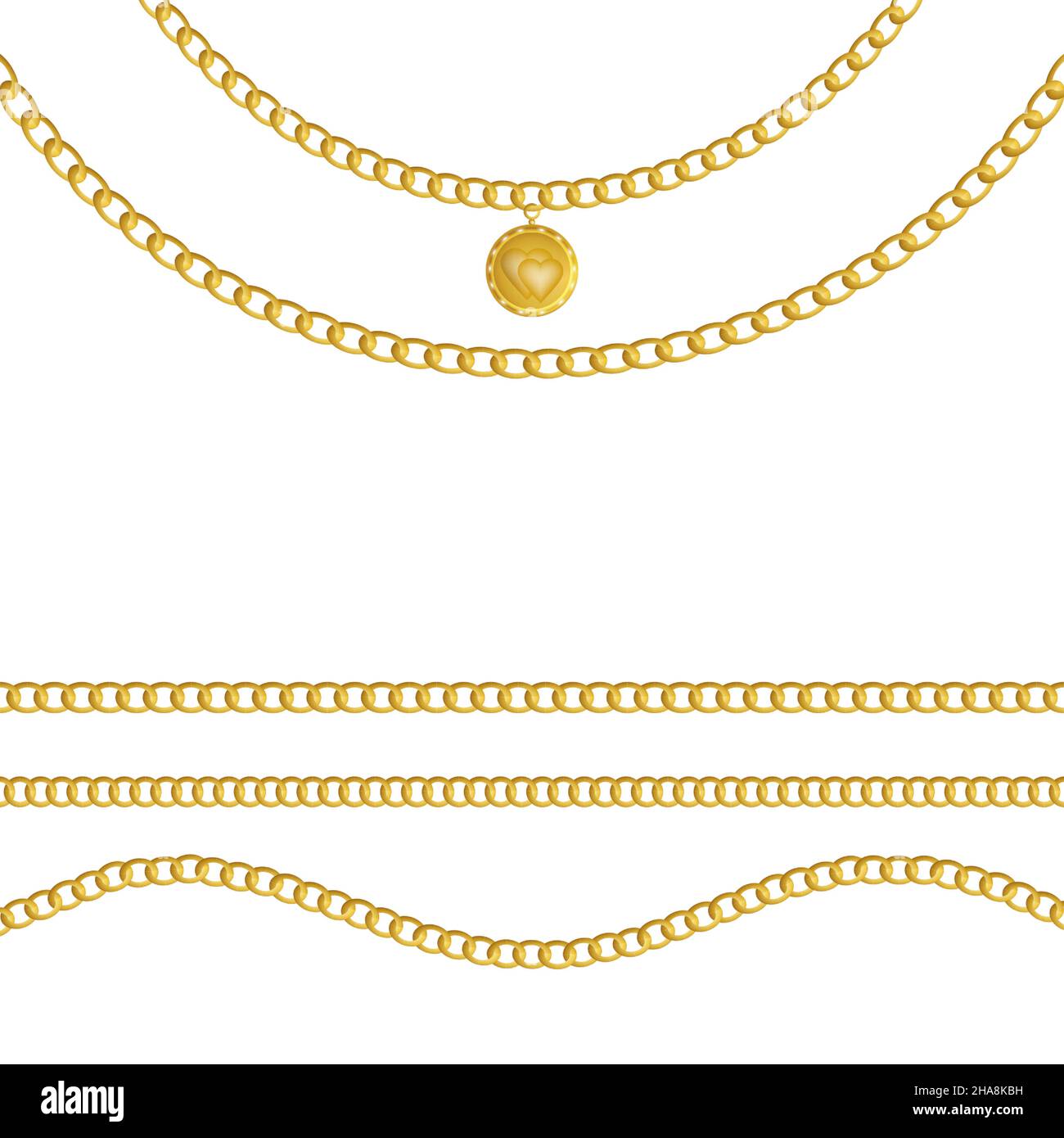 Goldene Kette mit Anhänger, isoliert auf weißem Hintergrund. Vektorgrafik. Stock Vektor