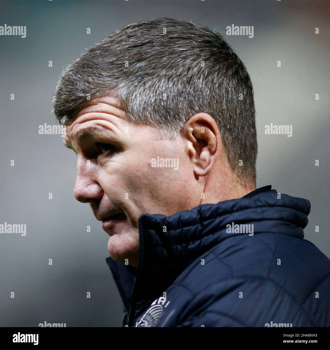 Exeter Chiefs Cheftrainer Rob Baxter beim Heineken Champions Cup Spiel in Sandy Park, Exeter. Bilddatum: Samstag, 11. Dezember 2021. Stockfoto