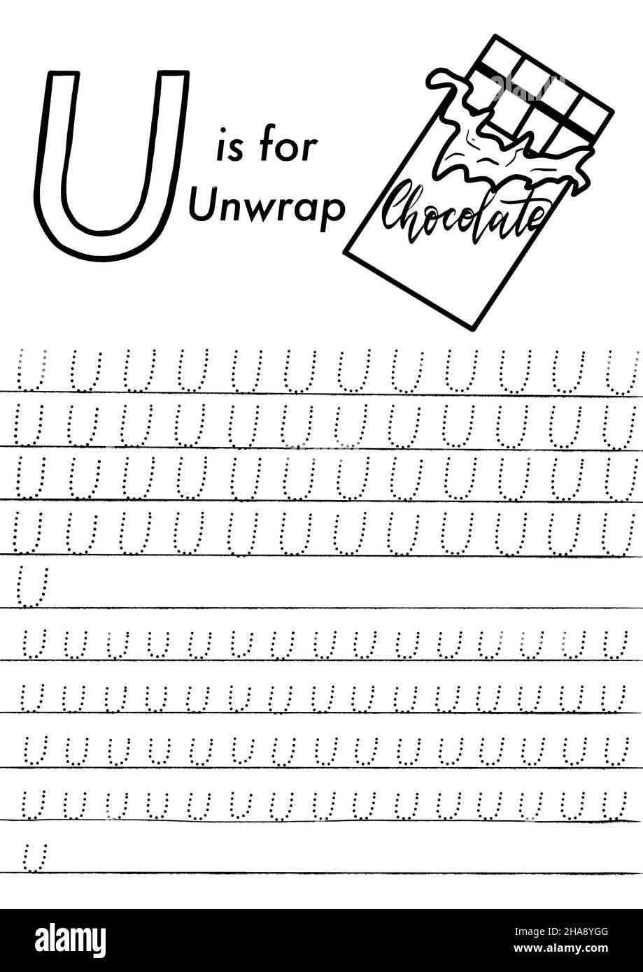 Arbeitsblatt zur ABC-Verfolgung von Weihnachten und Neujahr im Vorschulalter. Einfache pädagogische druckbare Spiel mit Färbung Bilder und Buchstaben. Kinder lernen Seiten. Stock Vektor
