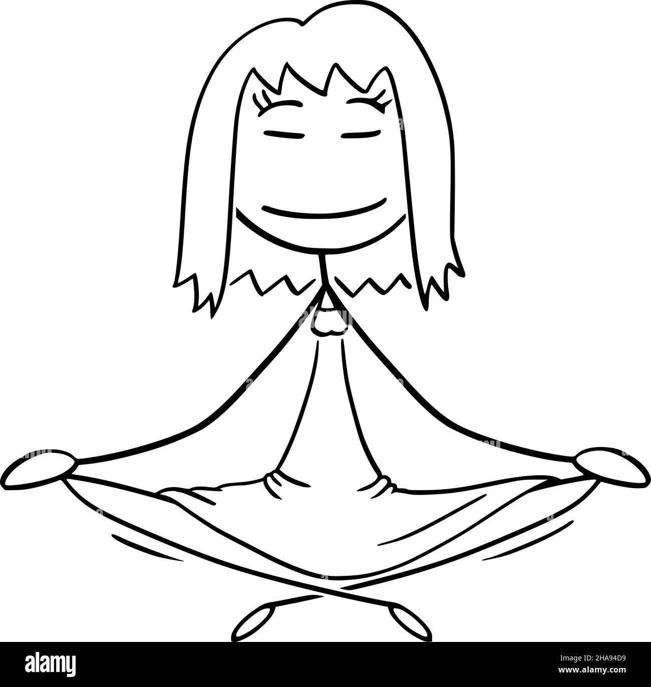 Frau meditiert in Lotus-Position, Vektor Cartoon Stick Abbildung Stock Vektor
