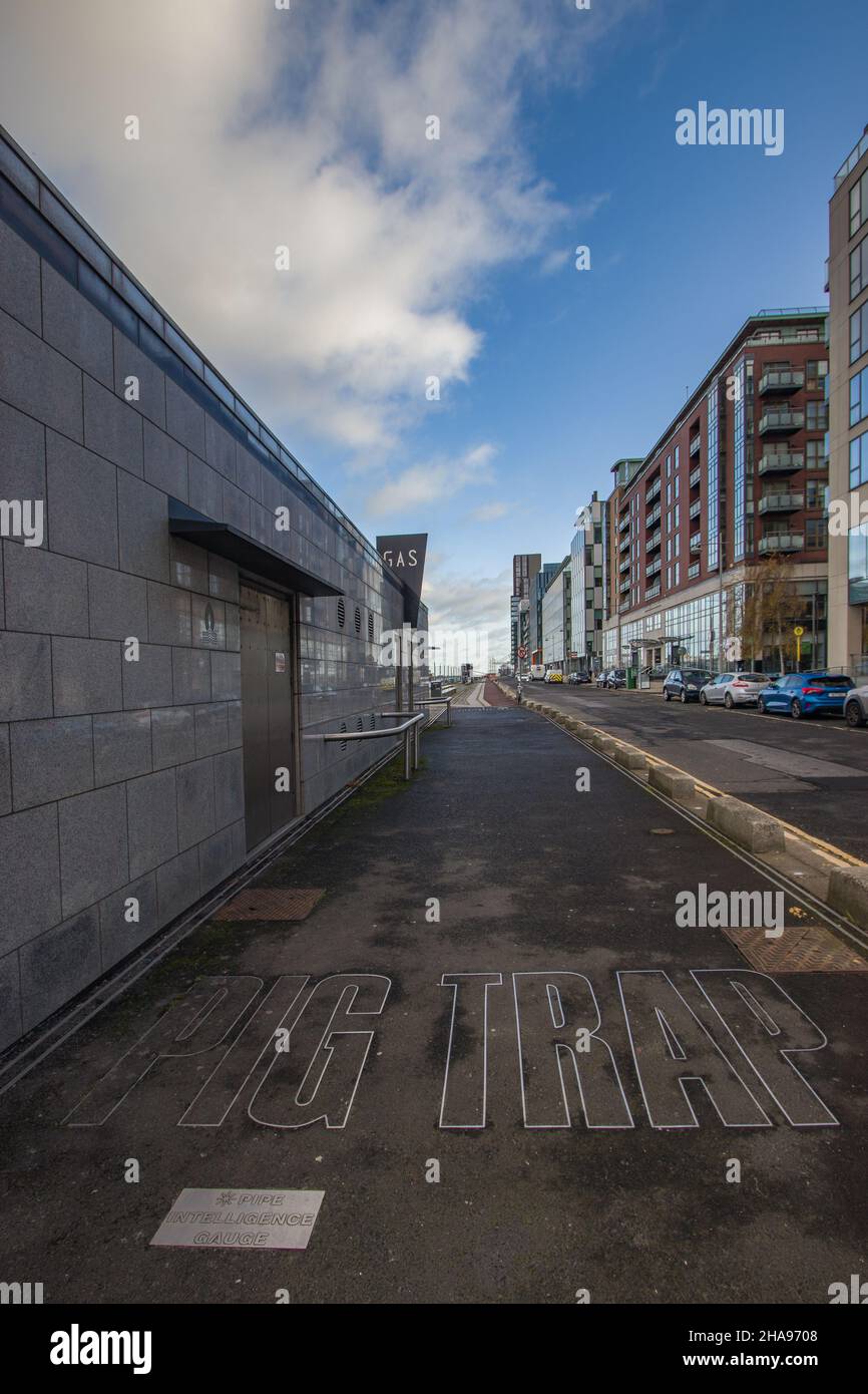 Docklands, Schweinegrippen, Capital Dock, Sir John Rogerson's Quay, City Quay, Custom House, Docklands in Pandemium covid-19, Dublin, Irland Stockfoto