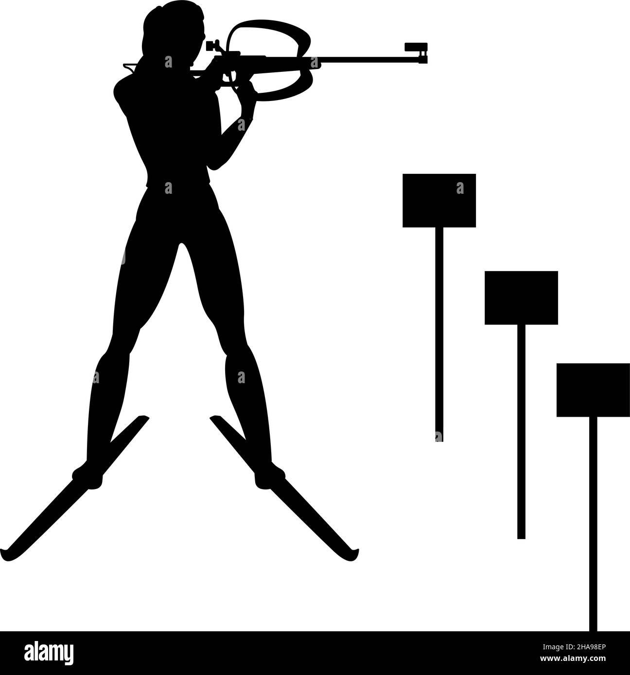 Biathlon Frauen Athlet Silhouette mit einem Gewehr Vektor Illustration zielen Stock Vektor