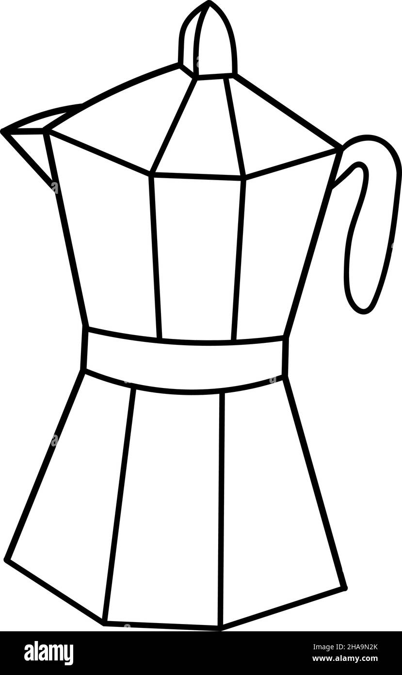 Geyser Kaffeemaschine. Handgezeichnetes Brühgerät für Kaffee. Moka-Kochmaschine für die Zubereitung von Aromagetränken. Vektorgrafik im Doodle-Stil iso Stock Vektor