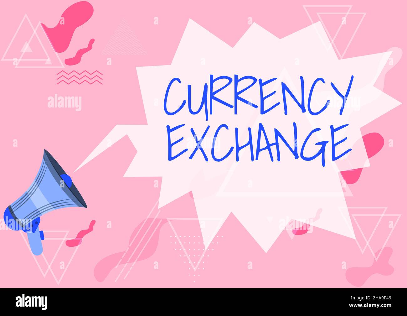 Konzeptionelle Bildunterschrift Währungsbörse. Wort für den Prozess des Wechsels einer Währung in eine andere Forex Megaphone Drawing mit Konversationsblase Showing Stockfoto