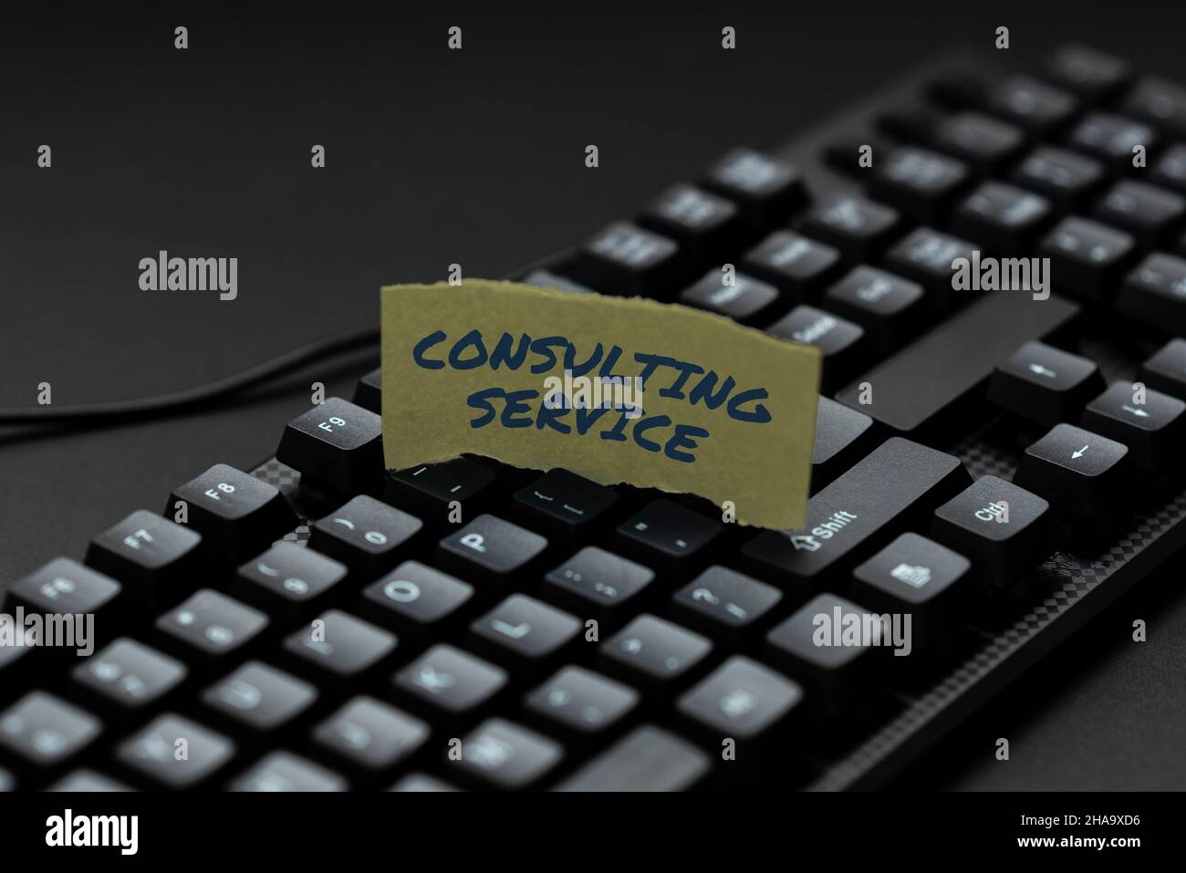 Textunterschrift mit Darstellung des Consulting Service. Wort geschrieben auf Experten, die Wissen an einen Dritten gegen eine Gebühr bietet Abstract Typing New Movie Script Stockfoto