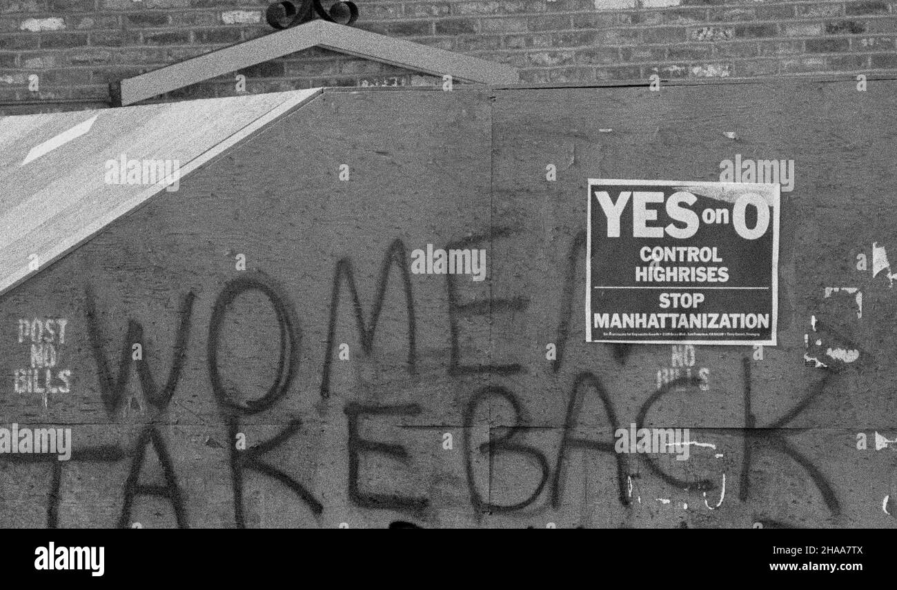 ja, O, kontrollierende Hochhäuser, Stopp der Manhattanisierung, Kampagnenplakat in San Francisco, Kalifornien im Jahr 1970s Stockfoto