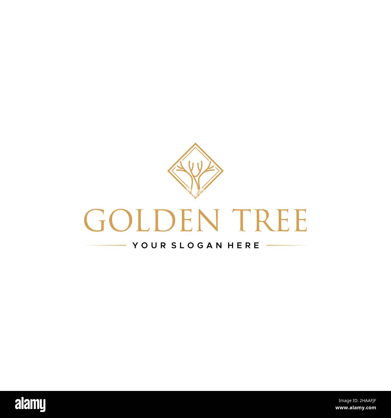 Minimalistische Linie Kunst GOLDEN BAUM Pflanze Logo-Design Stock Vektor