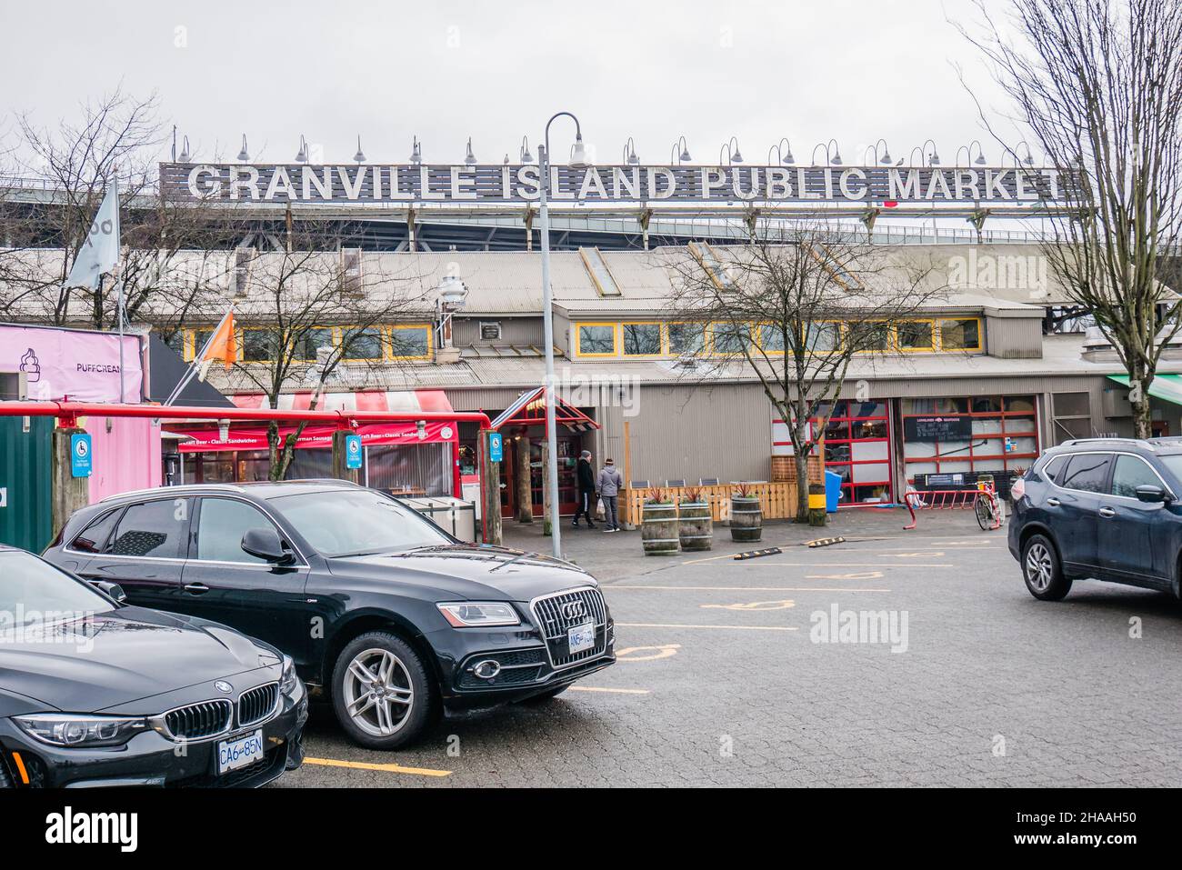 granville Island Public Market Schild vor der Tür Stockfoto