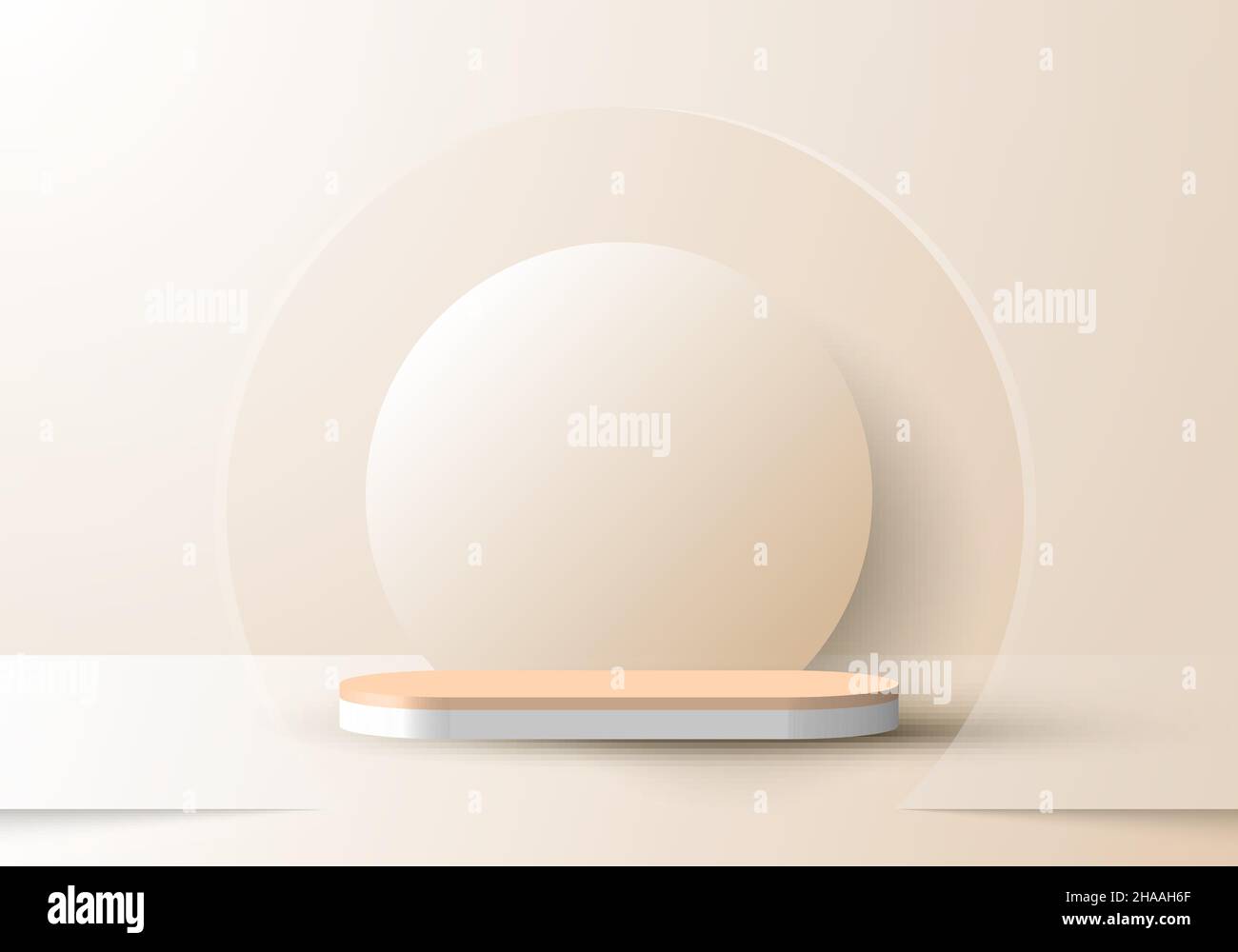 3D realistische abstrakte minimale Szene leeres Podium Studio-Zimmer mit kreisförmigen Hintergrund und Beleuchtung weichen braunen Hintergrund mit transparentem Glas Dekoration Stock Vektor