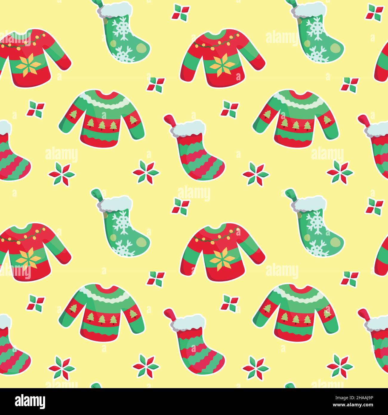 Handgezeichnetes, weihnachtliches und nahtloses Vektormuster für die Weihnachtsfeier und die Neujahrsfeier. Stock Vektor