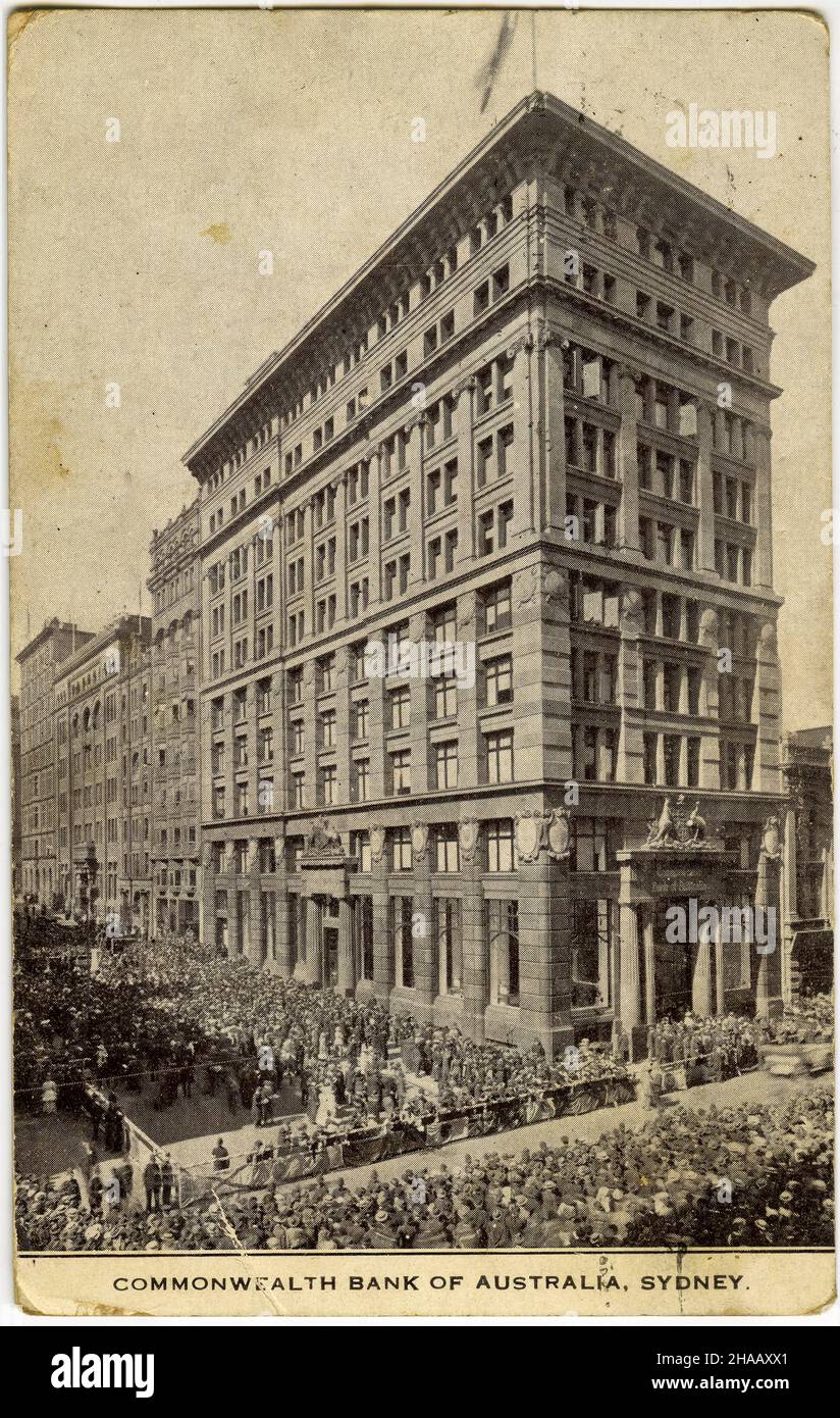 Postkarte mit dem Gebäude der Commonwealth Bank in Sydney, um 1900 Stockfoto