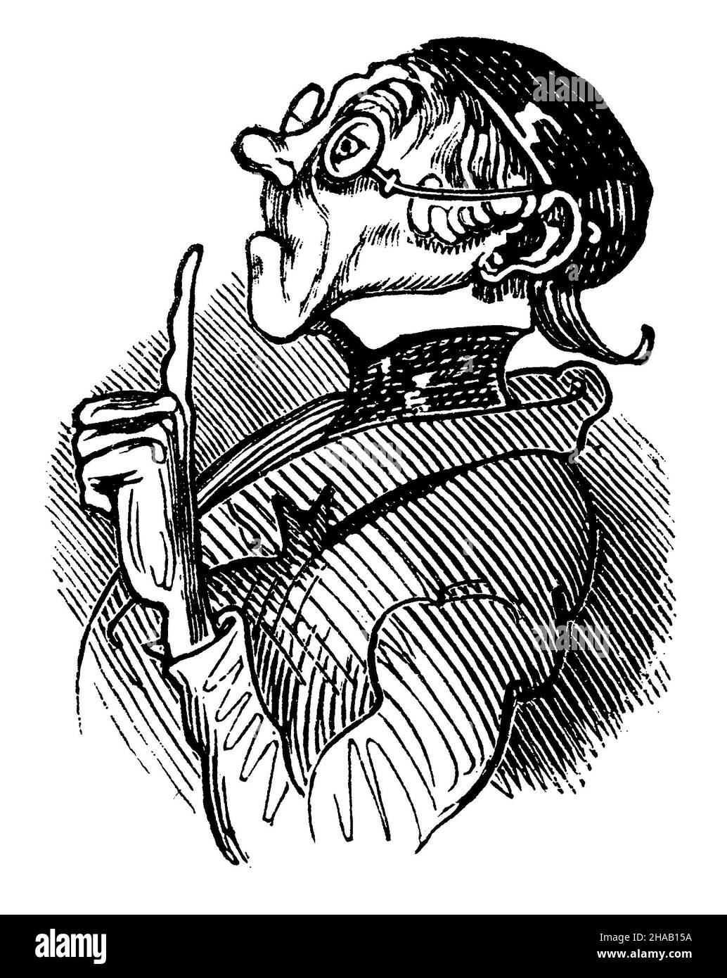 Max und Moritz - Vierter Streich, 1: So lautet eine Resolution: / dass der Mann etwas lernen muss. / nicht nur das ABC / bringt den Menschen auf die Höhe, / nicht nur schriftlich, lesend / übt ein vernünftiges Wesen; / nicht nur in der Buchhaltung / sollte der Mensch sich bemühen; / sondern auch die Weisheitslehren / muss mit Freude gehört werden. / dass dies mit Verständnis gemacht wurde / war Lehrer Lämpel dort. / Max und Moritz, diese beiden, / mochte ihn deshalb nicht. / Wer schlechte Tricks spielt / achtet nicht auf den Lehrer. / nun dieser gute Lehrer / war ein Bewunderer von Tobak, / den man ohne que gewähren kann Stockfoto