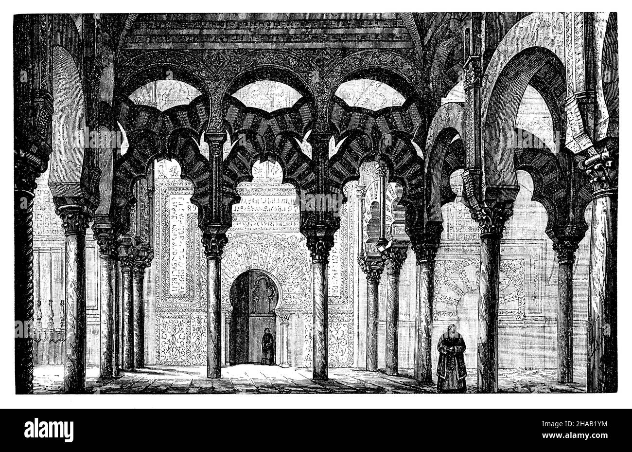 Innenansicht der Moschee in Cordoba, , (Enzyklopädie, 1898), Innenansicht der Moschee in Cordoba Stockfoto