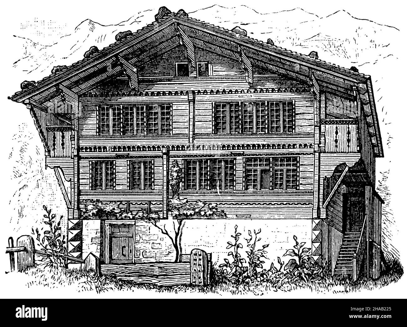 Schweizer Bauernhaus, , (Enzyklopädie, 1898), Schweizer Bauernhaus Stockfoto