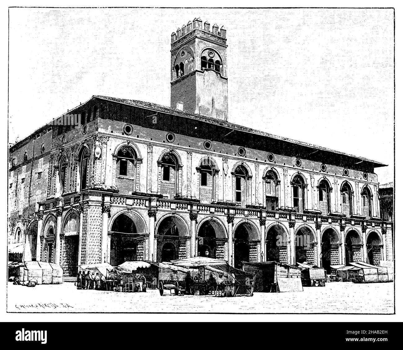 Palazzo del Podestà in Bologna, Italien, , G Heuer u. Kirsche X.A. (Zeitschrift, 1884), Palazzo del Podestà in Bologna, Italien Stockfoto