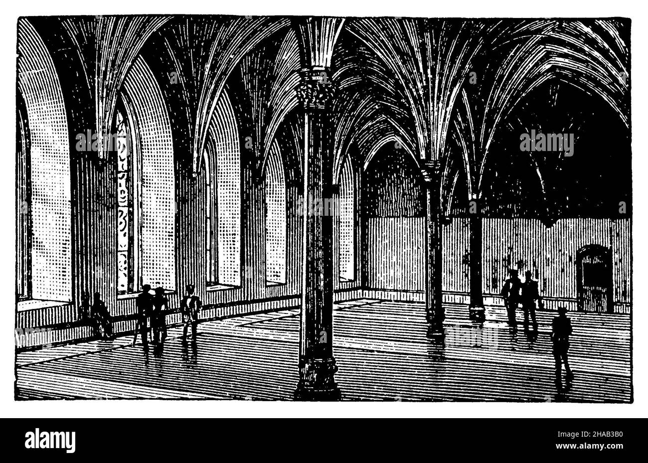 Remter im Schloss Marienburg bei Hannover (14th. Jh.)., , (Enzyklopädie, 1898), Remter im Schloss Marienburg bei Hannover (14. Jahrgang)., Remter du château de Marienburg près de Hanovre (14e siècle). Stockfoto