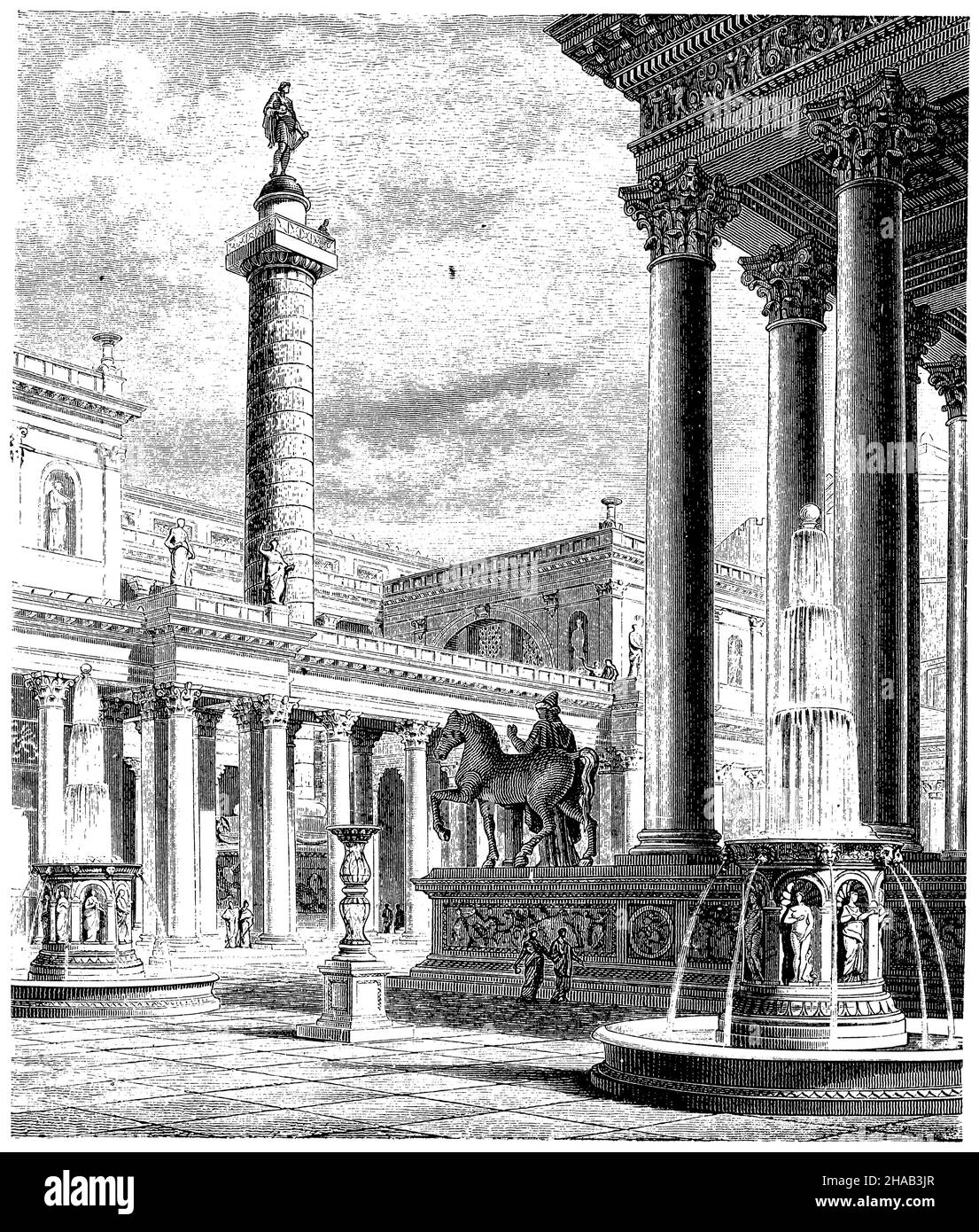 The Forum and the Column of Trajan at Rome, (Enzyklopädie, 1888), das Forum und die Säule des Trajan zu Rom, Le Forum et la colonne de Trajan à Rom Stockfoto
