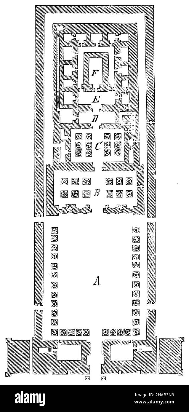 Tempel in Edfu. Grundplan (nach Dümichen), , (Kulturhistorisches Buch, 1892), Tempel zu Edfu. Grundriss (nach Dümichen), Temple d'Edfou. Plan (d'après Dümichen) Stockfoto