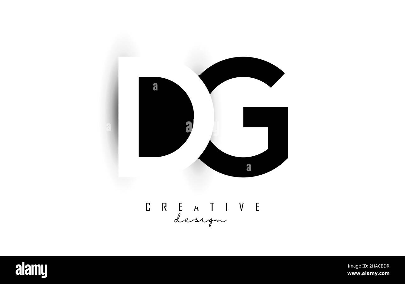Buchstaben DG Logo mit schwarz-weißem Negativ-Raumanzeichen. Buchstaben D und g mit geometrischer Typografie. Kreative Vektor-Illustration mit Buchstaben. Stock Vektor